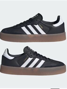 adidas Samba Platform Black with White Stripes and Gum Sole women 6.5 gently use